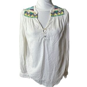 New Anthropologie Isato White Gauzy Embroidered Beaded Peasant Blouse Small